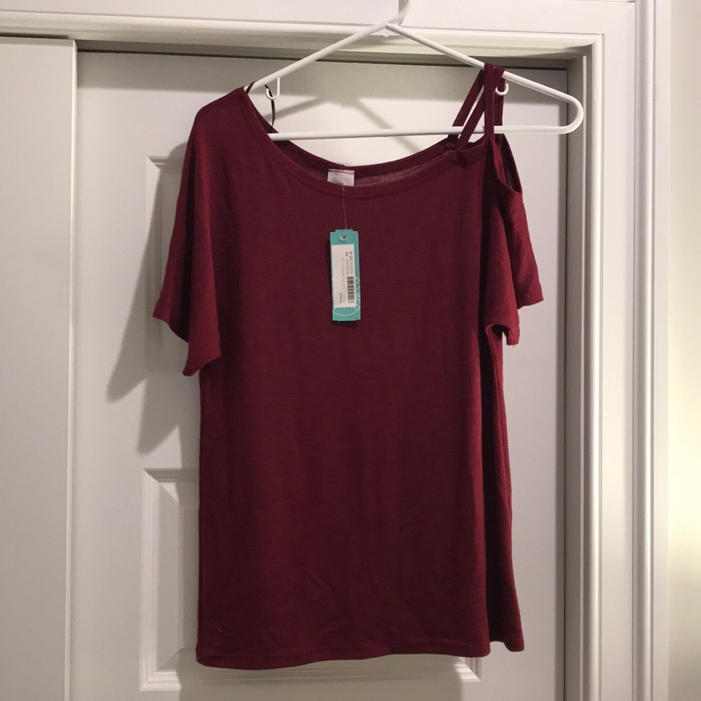 Burgundy asymmetrical cold shoulder top